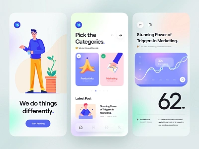 Blurr. Series - Mobile App app blog blur card cards character clean gradient illustration illustrator minimal mobile mobile app news trending typography ui ui design ux ux design