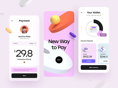iPay - Mobile App Concept 3d 3d illustration app bank card cards chart clean concept illustration minimal mobile mobile app onboarding pay payment ui ui design ux ux design