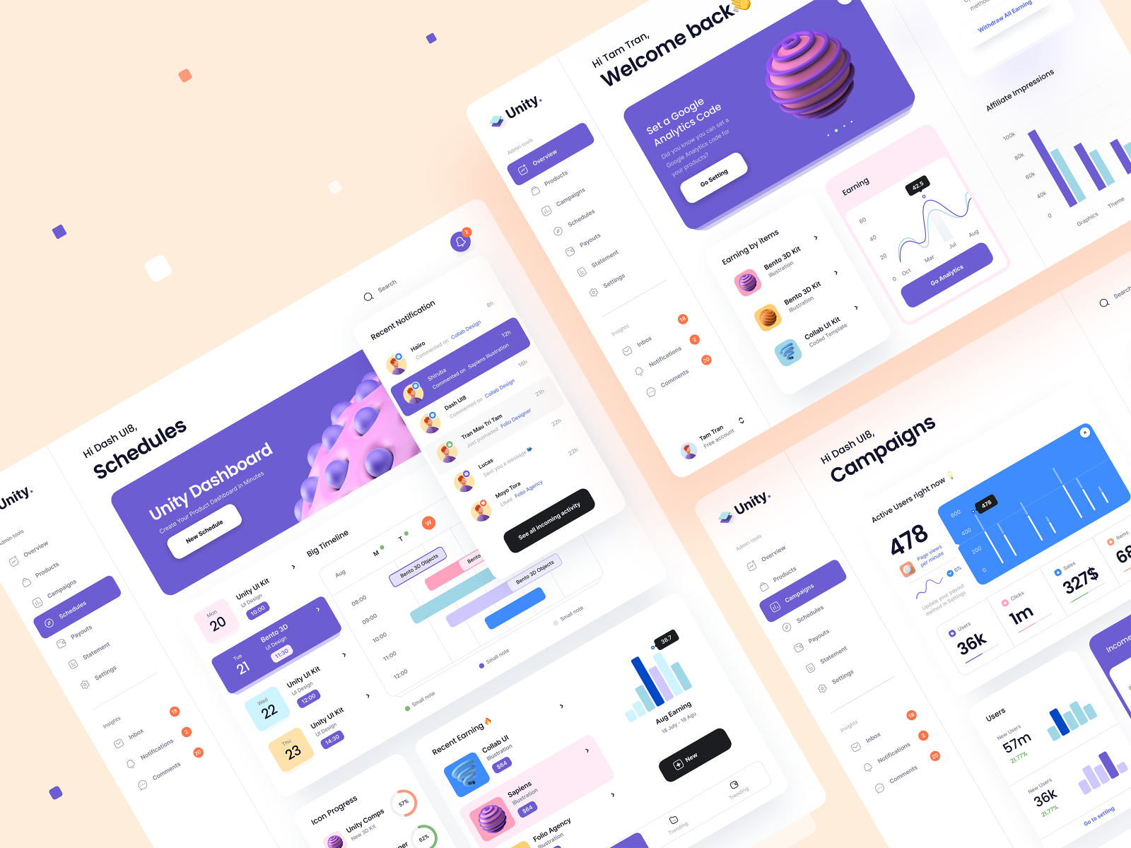 Unity Dashboard Kit by Tran Mau Tri Tam for UI8 on Dribbble