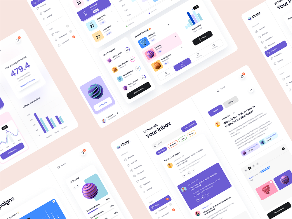 Unity Dashboard – Desktop by Tran Mau Tri Tam for UI8 on Dribbble