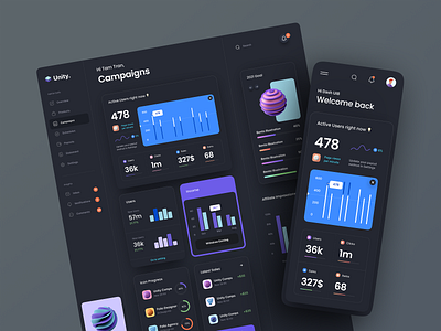Unity Dashboard Kit – Dark mode by Tran Mau Tri Tam for UI8 on Dribbble