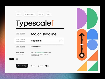 DSM – Typescale clean dark mode dark theme drag and drop dropdown geometric geometry input minimal toggle typeface typescale typography ui ui design ux ux design visual design web app website