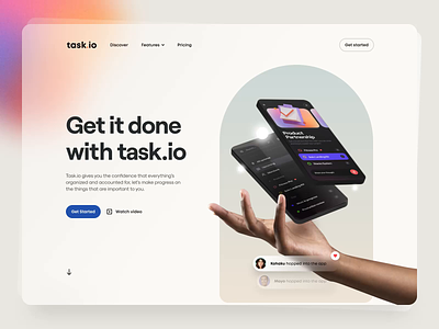 Task.io – Hero Header 3d 3d mockup clean gradient hand hero header illustration landing page minimal mobile mobile app productivity task typography ui ui design user interface ux ux design visual design