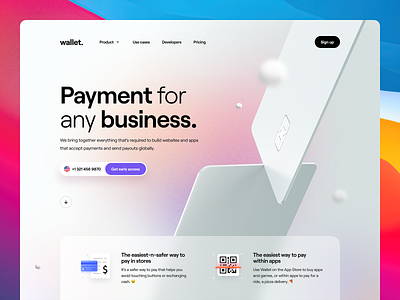 Wallet – Hero Header v6 3d 3d illustration 3d render big sur clean credit card gradient hero header icons input field landing page minimal payment typography ui ui design ux ux design wallet website