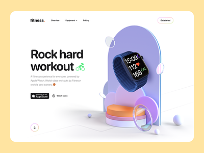 Fitness – Hero Header Concept 3d 3d concept 3d design 3d illustration abstract apple tv clean fitness hero header illustration landing page minimal typography ui ui design ux ux design web app website workout