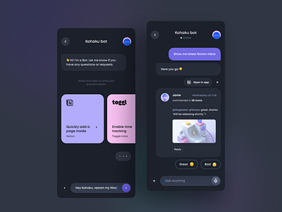 Kohaku Bot – Dark Mode – Mobile App By Tran Mau Tri Tam For Ui8 On Dribbble