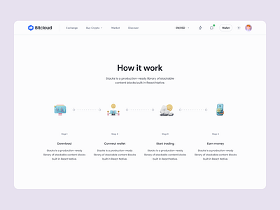 BitCloud - Crypto Exchange UI Kit illustration figma web website market place market crypto exchange crypto 3d illustration 3d interface figma source ui design it ux ui ux design web design minimal clean ui design