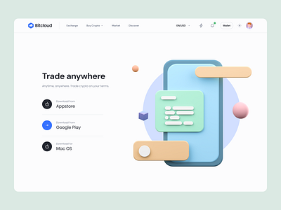 BitCloud - Crypto Exchange UI Kit illustration figma web website market place market crypto exchange crypto 3d illustration 3d interface figma source ui design it ux ui ux design web design minimal clean ui design