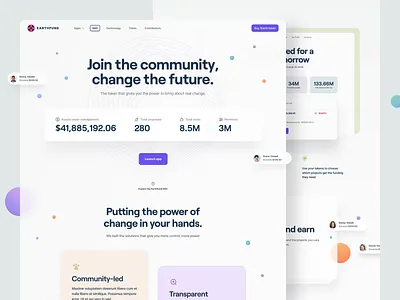 EarthFund.io – DAO 1earth clean clean ui crypto dao dapps earthfund hero header illustration landing page minimal navigation pastel pattern ui ui design ux ux design wallet web design