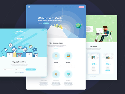 Cesis Flat Style on Behance agency website blue flat design flat icon flat style flat website green landing page one page pricing table space web design