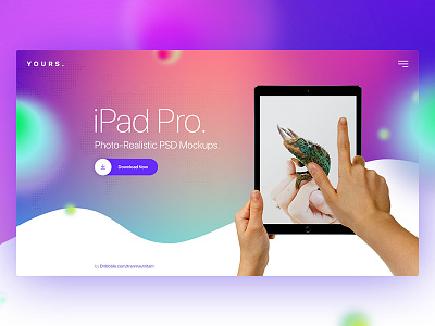 Free Gradient Banner with the Ipad on hand Mockup app banner burger elegant gradient gradients header hero header ipad mockup modern