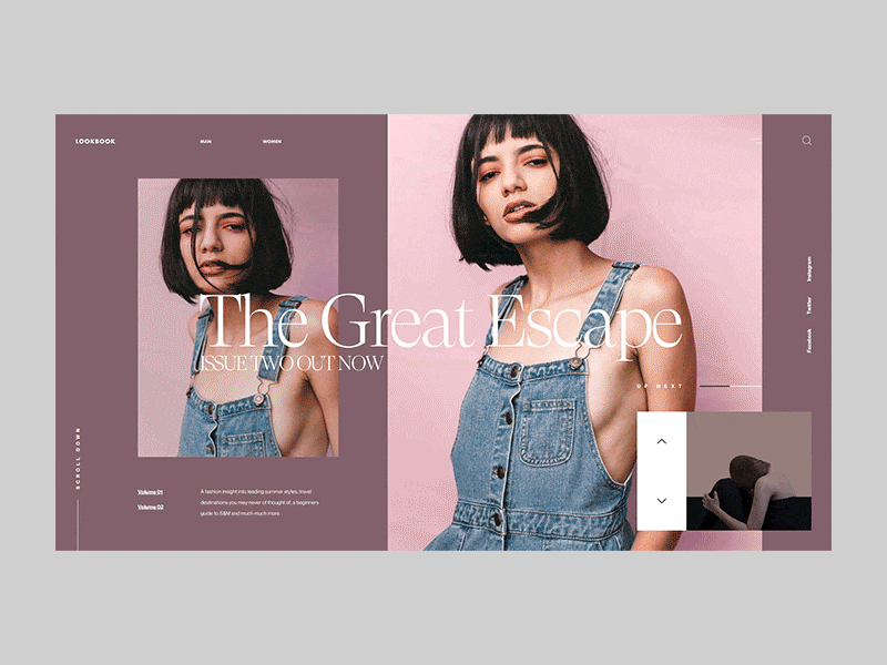 The Great Escape :: Interaction animated animation fashion interaction lookbook magazine model news scrolling slide transition ui design