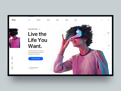 Mimini VR :: WIP clean glass header landing page one page slide ui design ux design virtual reality vr vr glass web design