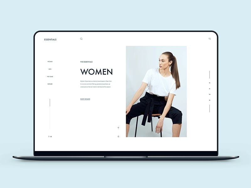 The Essentials :: #1 :: UI Design & Interaction animated animation clean creative design essential fashion interaction minimal online shop shop design shop online simple slide transition ui design web design white women