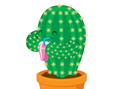 Thirsty Cactus cacti cactus drawing drinking frozen drink slushie thirsty vector