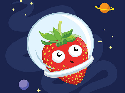 Spacey Strawberry cute design drawing illustration space strawberry vector