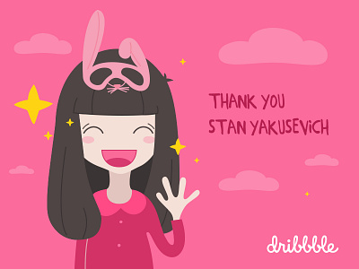 Hello, Dribbble! character cute girl happy illustration invite pink smile vector