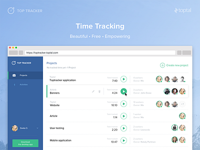 TopTracker website desktop interface play projects site time toptal tracker ui web