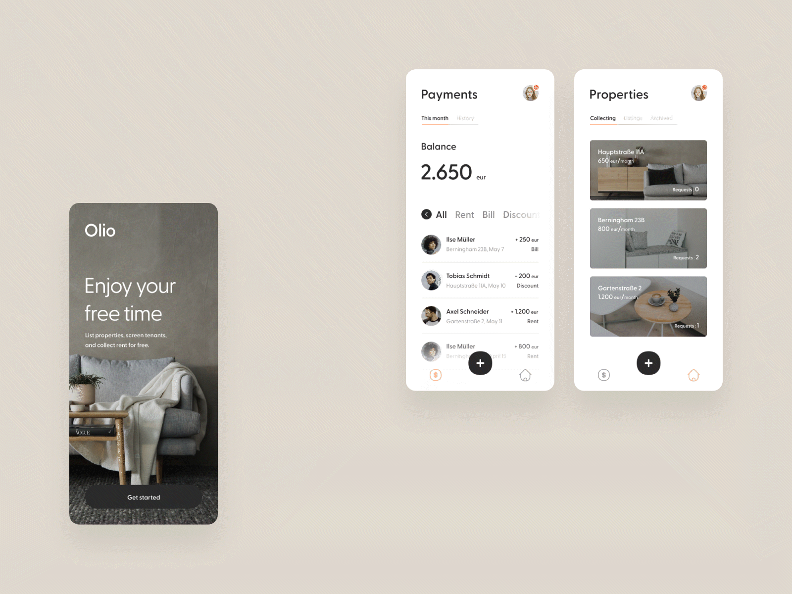 Olio app design ui ux