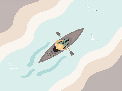 Кayak beach illustration kayak man sea