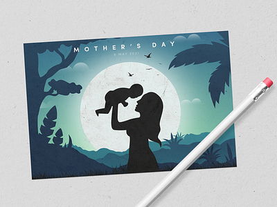 Mothers Day Postcard 2d caring child design flat graphic illustration love may minimal mother mothers day planet texture warmup weekly challenge weeklywarmup