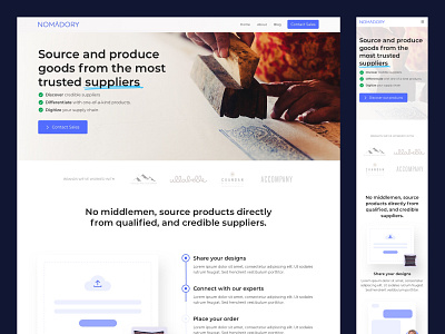 Nomadory Homepage clean flat homepage illustration minimal quality goods startup suppliers supply chain transparent supply chain ui ux website website design