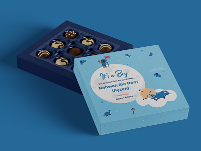 Sweet box packaging design baby boy baby in cloud cute design flat fun illustration packaging sweet box vector
