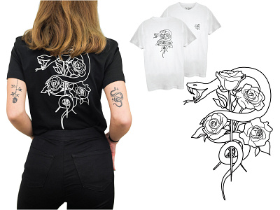 Snake&Roses apparel design drawing illustration lineart linework minimal roses snake vector vector art vector illustration