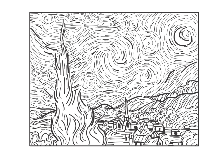 starry night coloring page