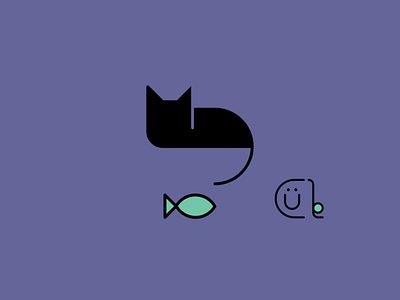 Cat & Fish affinitydesigner animal art cat design fish flat goldenratio kawaii logo minimal purple vector