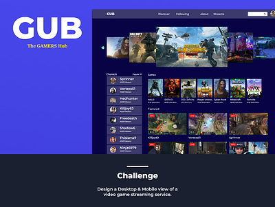 GUB The GAMERS' Hub app appdesign design streaming app streaming service ui uidesign ux uxdesign web