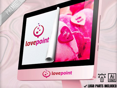 Pixel Hearts Point Love Romantic Logo Design