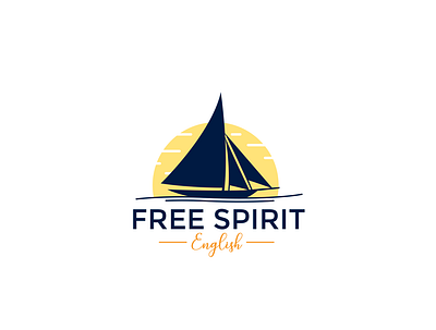 Free Spirit English Logo Branding artwork boat branding design hand drawn logo luxury river sail sea sketch sun travel trip vector vintage water yacht