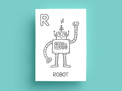 R is for Robot coloringbook drawing illustration kids