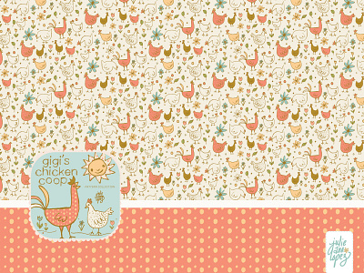 Chicken surface pattern design blue chickens coral country cream cute farm farmhouse farmland flowers hand drawn hen house hens orange pattern polka dots roosters sketch surface pattern sweet