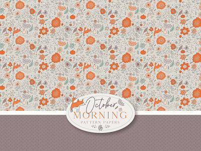 October Morning Pattern Papers autumn brown dahlias digital paper fall foliage fox geese hand drawn illustration journal leaves mums orange papercraft pattern pumpkins repeat scrapbook surface