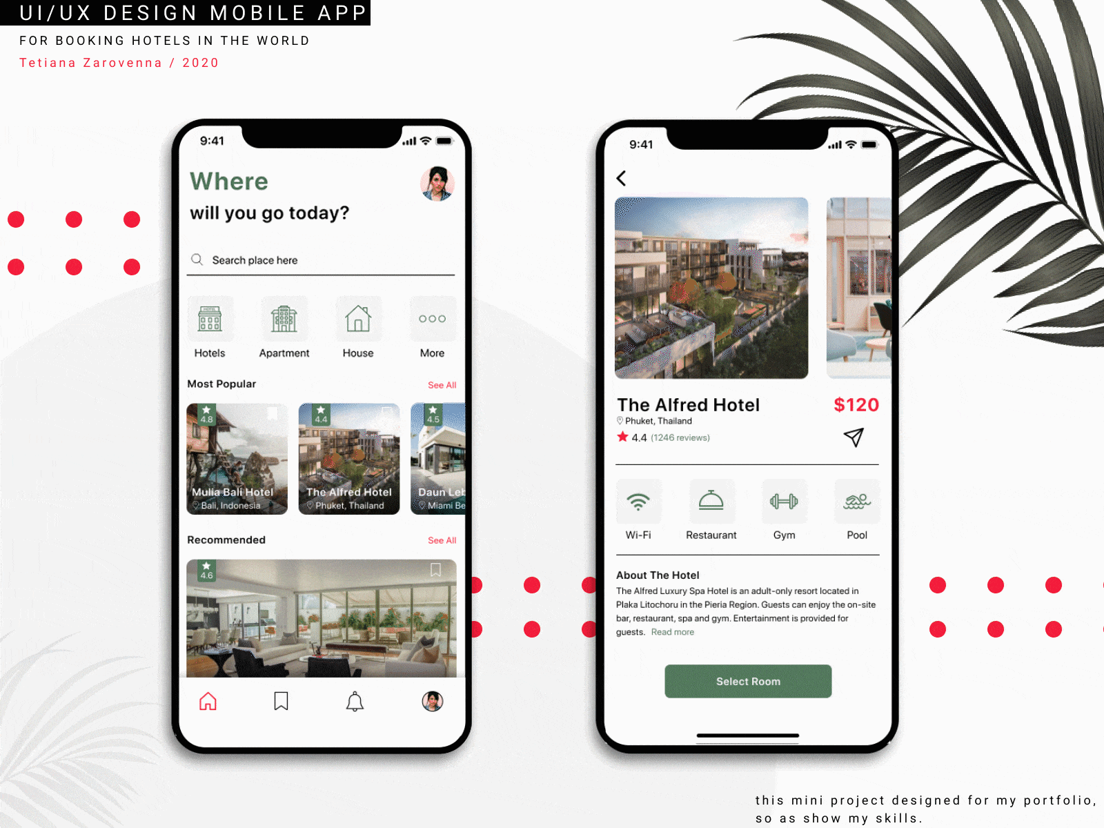 UI/UX Design Mobile App - Booking Hotels. Animated.
