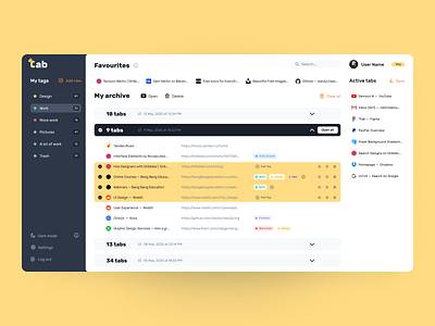 1Tab | Tab manager for browser design interface interface design manager minimal ui ux web website