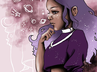 Girl with planets art digital digitalart drawthisinyourstylechallenge dtiys girlportrait planet purplehair