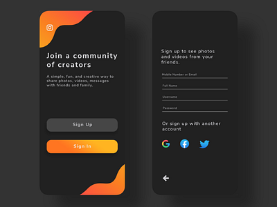 Instagram LogIn Screen Concept - Dark Mode app dark mode dark theme design gradient color mobile app mobile app design uidesign user interface