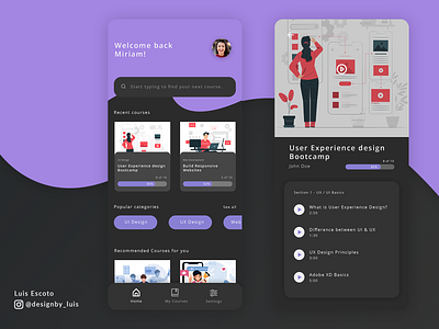 Online Course UI app app design dark theme mobile app mobile app design uidesign user interface