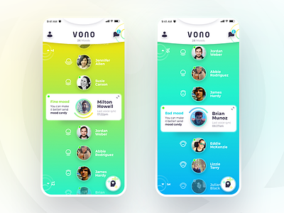 VONO App app application cards color design gradient interface mood navigation profile ui ux