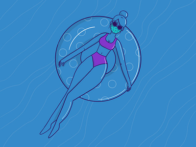 Chill beach bikini colour design float illustration mask messy bun procreate water