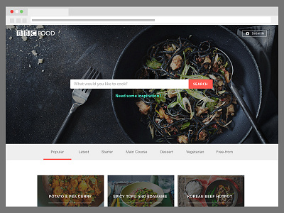 Daily UI #003 bbc food daily ui design flat design food illustration landing page recipes search ui