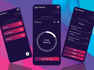 Pomodoro App UI android app design design ios app design mobile app design pomodoro uiux design