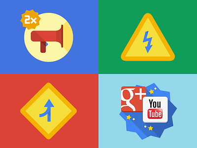 Google-y Icons flat google icons illustration megaphone playful primary colors street signs youtube