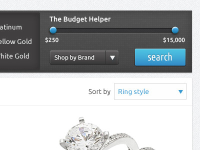 Budget Slider button dropdown picker search slider