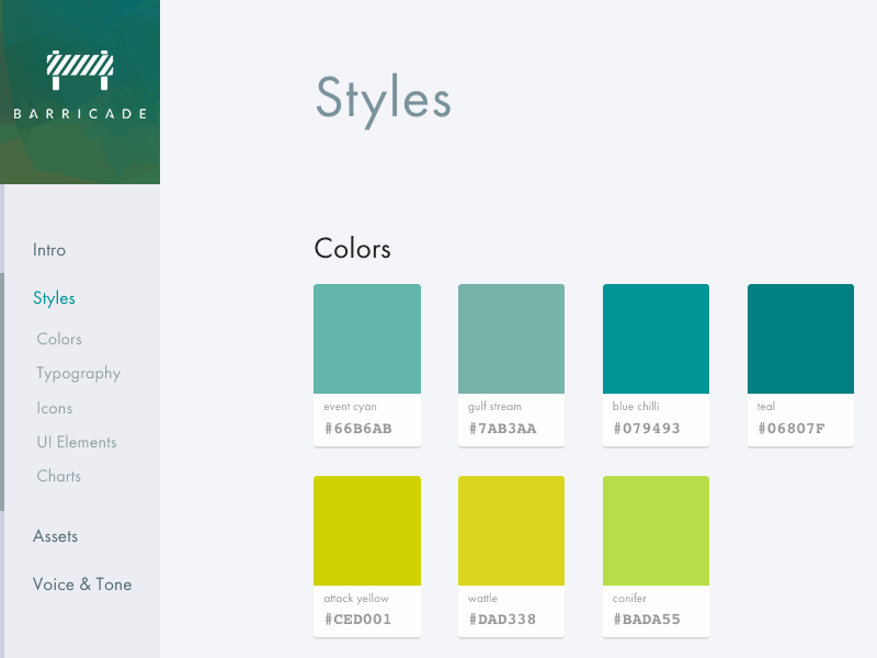 Style Guide: Palette Copy barricadeio brand copy css js palette styleguide