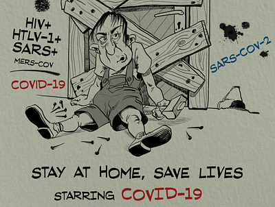 Stay home, save lives animation cartoon icon illustration logo