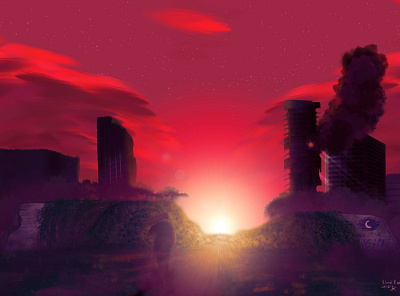 Blood Red Skies apocalypse city digital art fan art illustration sky sunrise